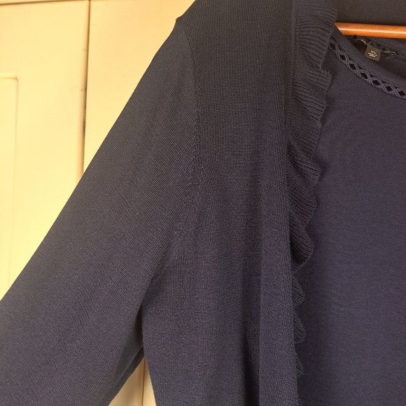 Talbots Women's Navy Cap Sleeve Dress with Ruffle Open Front Cardigan Size XL - Picture 6 of 16